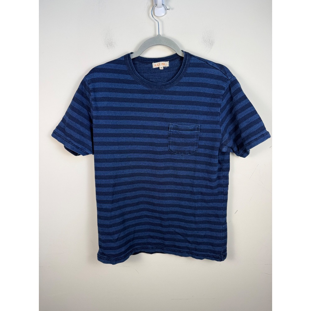 Alex Mill Mens Blue Striped Short Sleeve Pocket T-Shirt Cotton Size M